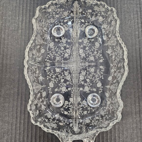 Vintage Cambridge 4 Toed 3 Part Celery Relish Dish in Rose Point Clear Pattern # - Picture 4 of 12
